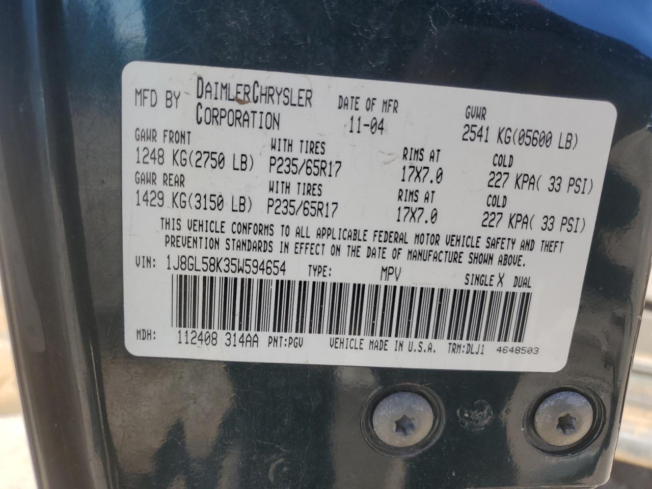 2005 Jeep Liberty (North America) VIN 1J8GL58K35W594654 Copart auction photo, front end / undercarriage damage thumbnail 15