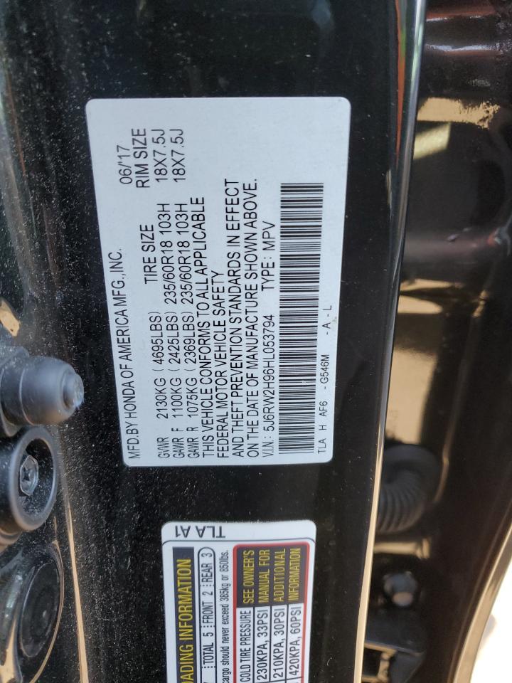2017 Honda CR-V VIN 5J6RW2H96HL053794 Copart auction photo, side / front end damage thumbnail 12