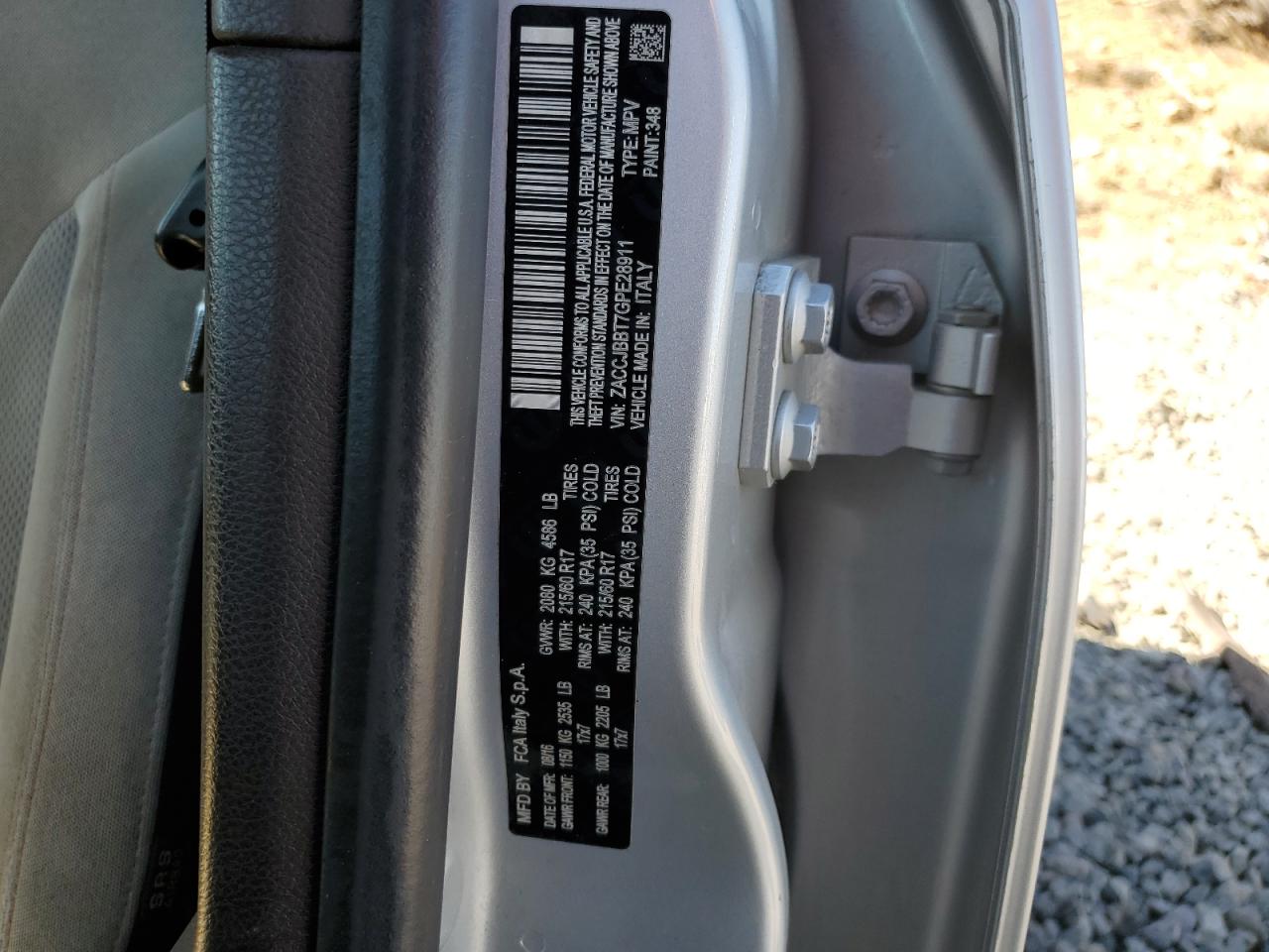 2016 Jeep Renegade VIN ZACCJBBT7GPE28911 Copart auction photo, mechanical / minor dent/scratches damage thumbnail 12