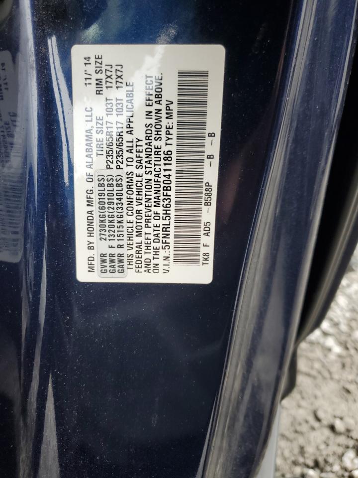 2015 Honda Odyssey VIN 5FNRL5H63FB041186 Copart auction photo, front end damage thumbnail 14