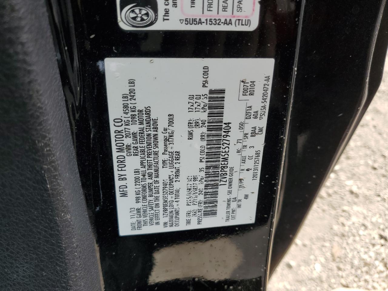 2014 Ford Mustang VIN 1ZVBP8EM5E5279404 Copart auction photo, water/flood damage thumbnail 13