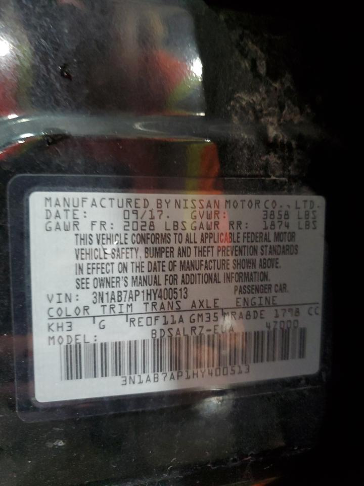 2017 Nissan Sentra VIN 3N1AB7AP1HY400513 Copart auction photo, front end damage thumbnail 15