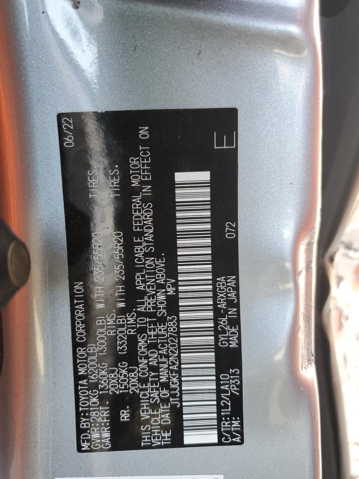 2022 Lexus RX VIN JTJJGKFA2N2027883 Copart auction photo, side / front end damage thumbnail 13