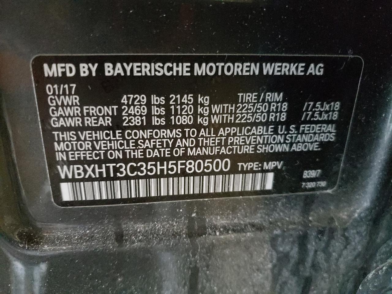 2017 BMW X1 VIN WBXHT3C35H5F80500 Copart auction photo, side / minor dent/scratches damage thumbnail 12
