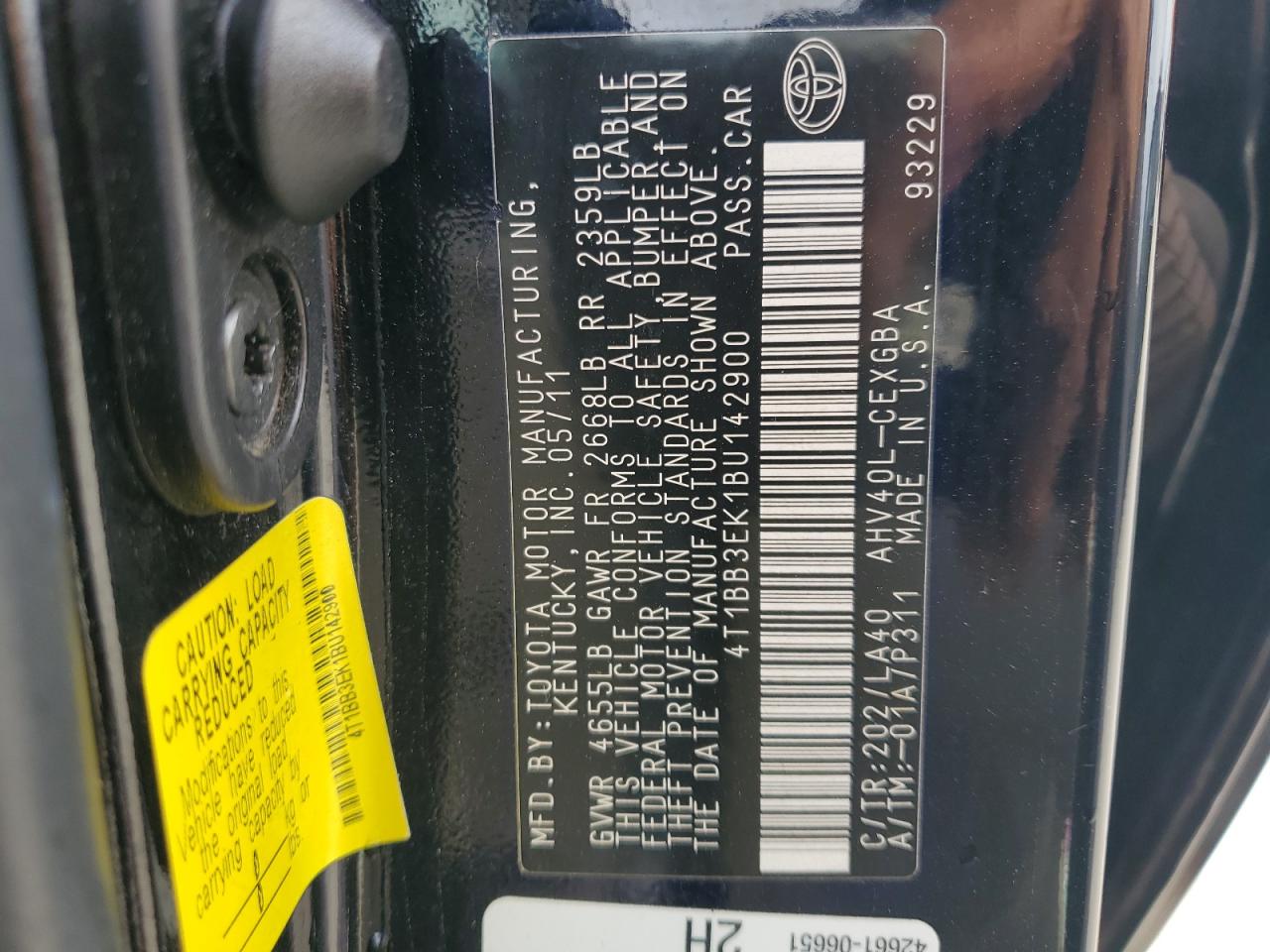 2011 Toyota Camry VIN 4T1BB3EK1BU142900 Copart auction photo, front end / rear end damage thumbnail 12