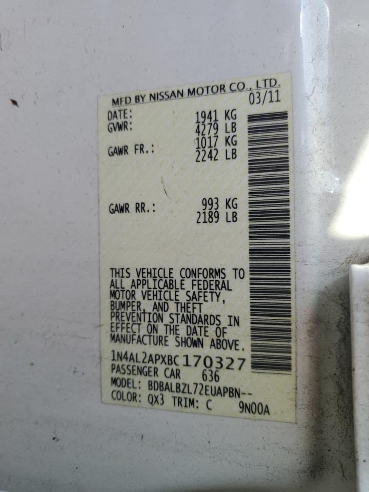 2011 Nissan Altima VIN 1N4AL2APXBC170327 Copart auction photo, front end damage thumbnail 12