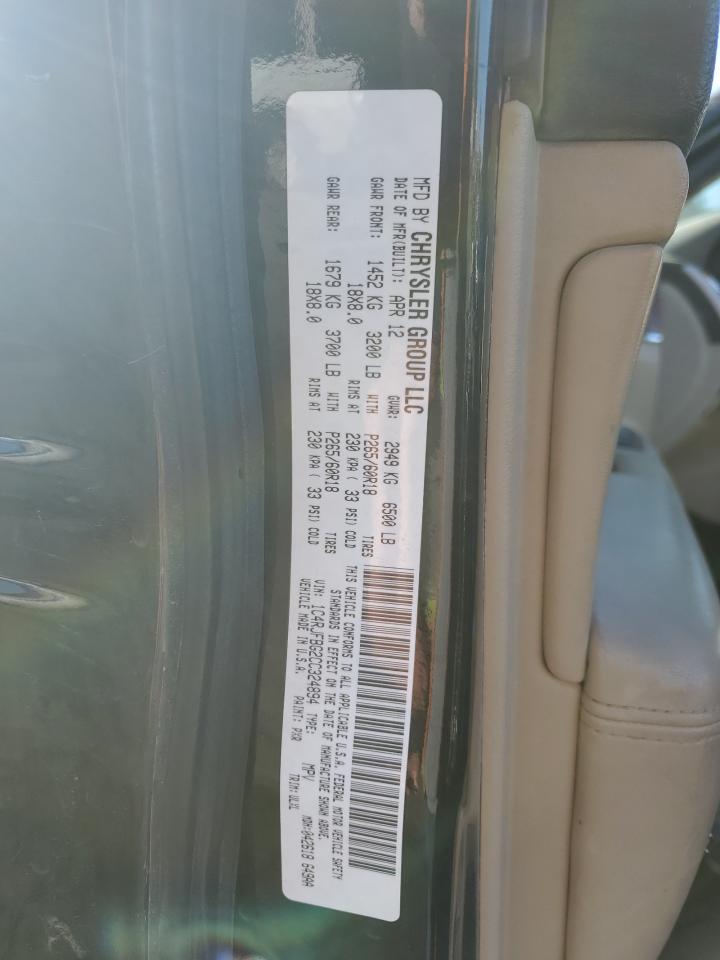 2012 Jeep Grand Cherokee VIN 1C4RJFBG2CC324894 Copart auction photo, rear end damage thumbnail 13