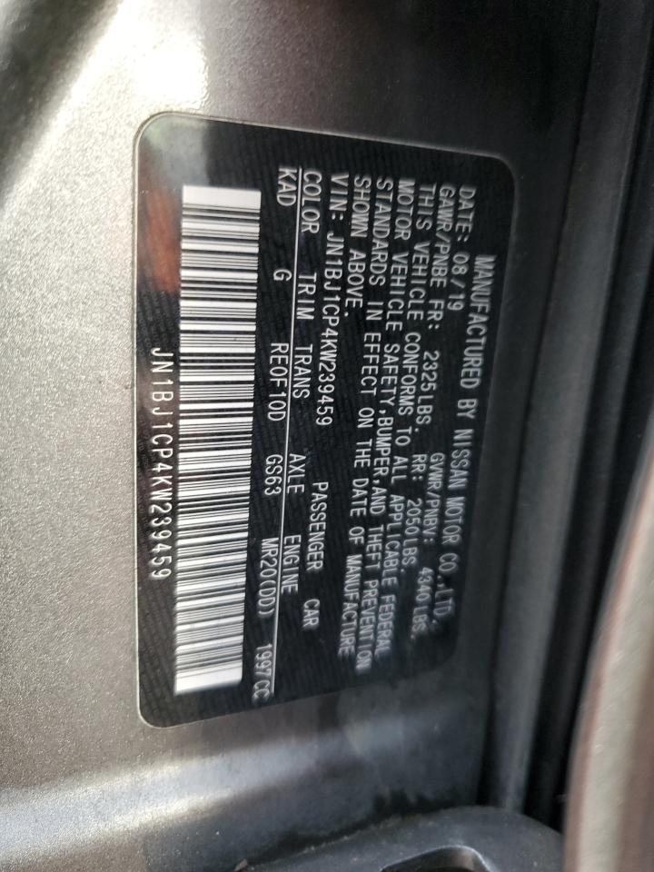 2019 Nissan Rogue VIN JN1BJ1CP4KW239459 Copart auction photo, front end / rear end damage thumbnail 13