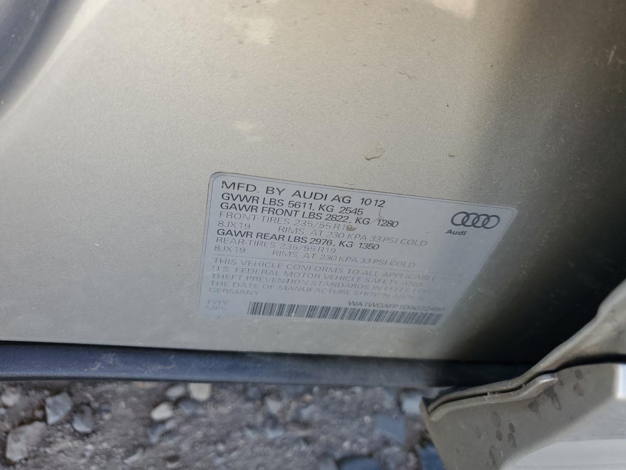 2013 Audi Q5 VIN WA1WGAFP1DA022499 Copart auction photo, rear end / front end damage thumbnail 15