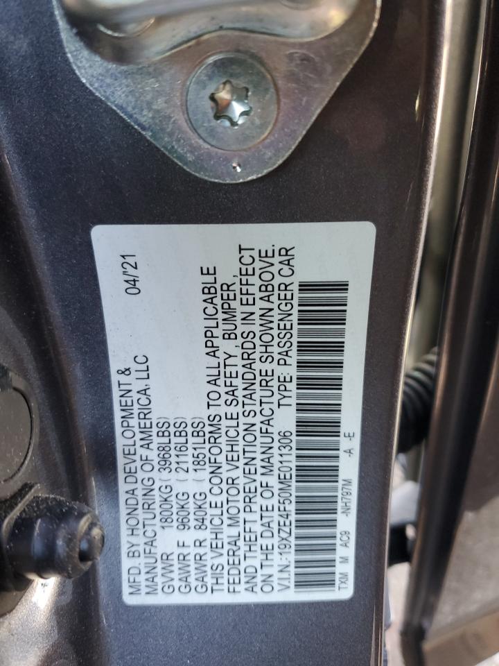 2021 Honda Insight VIN 19XZE4F50ME011306 Copart auction photo, front end / side damage thumbnail 12