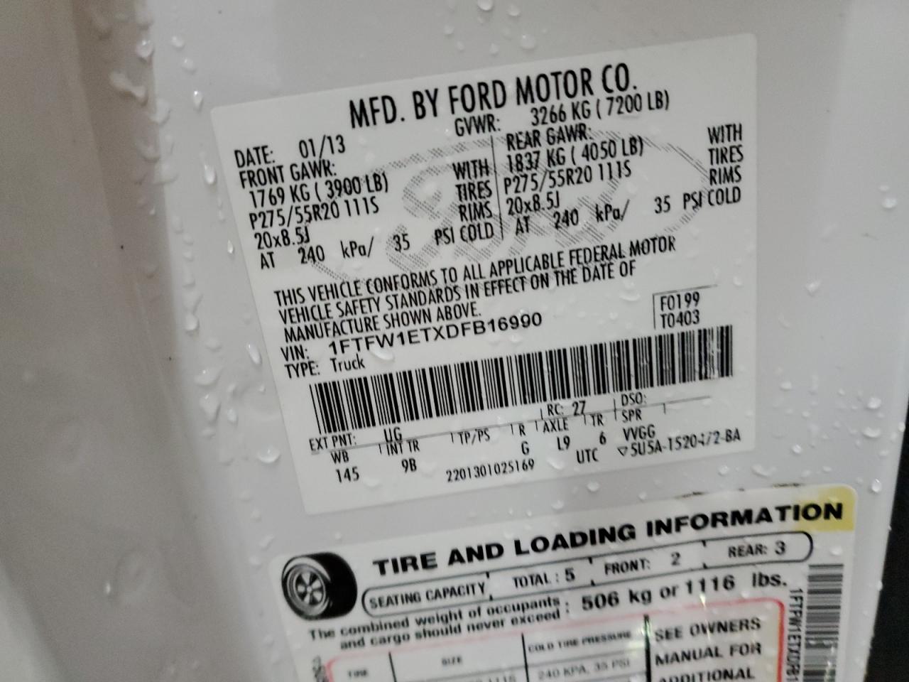 2013 Ford F-150 VIN 1FTFW1ETXDFB16990 Copart auction photo, side / rear end damage thumbnail 12