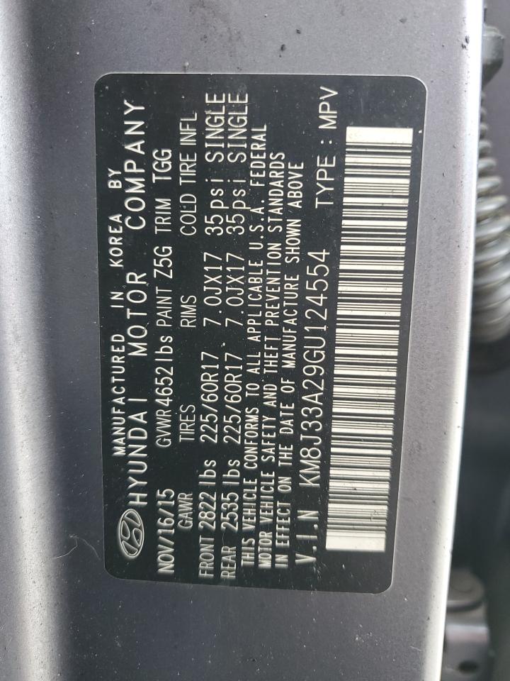 2016 Hyundai Tucson VIN KM8J33A29GU124554 Copart auction photo, burn damage thumbnail 13