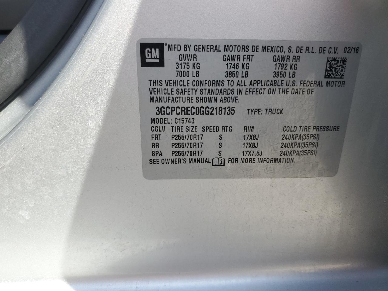 2016 Chevrolet Silverado VIN 3GCPCREC0GG218135 Copart auction photo, rear end damage thumbnail 14
