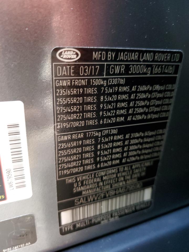 2017 Land Rover Range Rover VIN SALWV2FV8HA679590 Copart auction photo, water/flood damage thumbnail 13