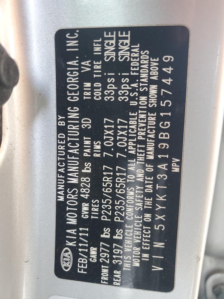 2011 KIA Sorento VIN 5XYKT3A19BG157449 Copart auction photo, front end / side damage thumbnail 13