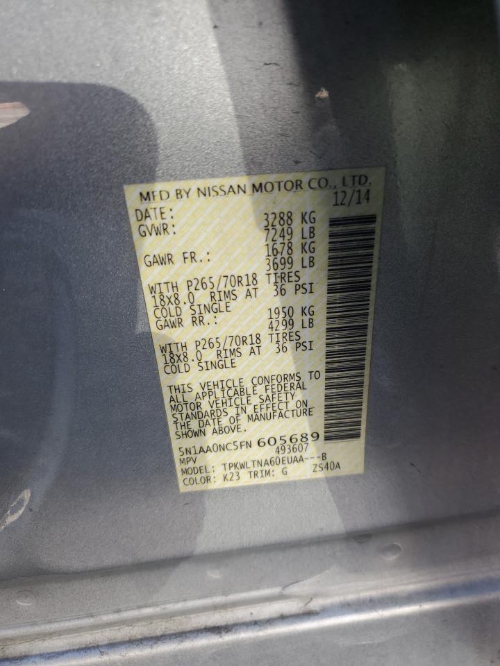 2015 Nissan Armada VIN 5N1AA0NC5FN605689 Copart auction photo, rear end damage thumbnail 14