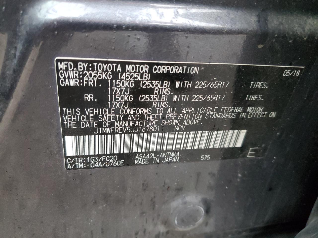 2018 Toyota RAV 4 VIN JTMWFREV5JJ187801 Copart auction photo, front end damage thumbnail 13