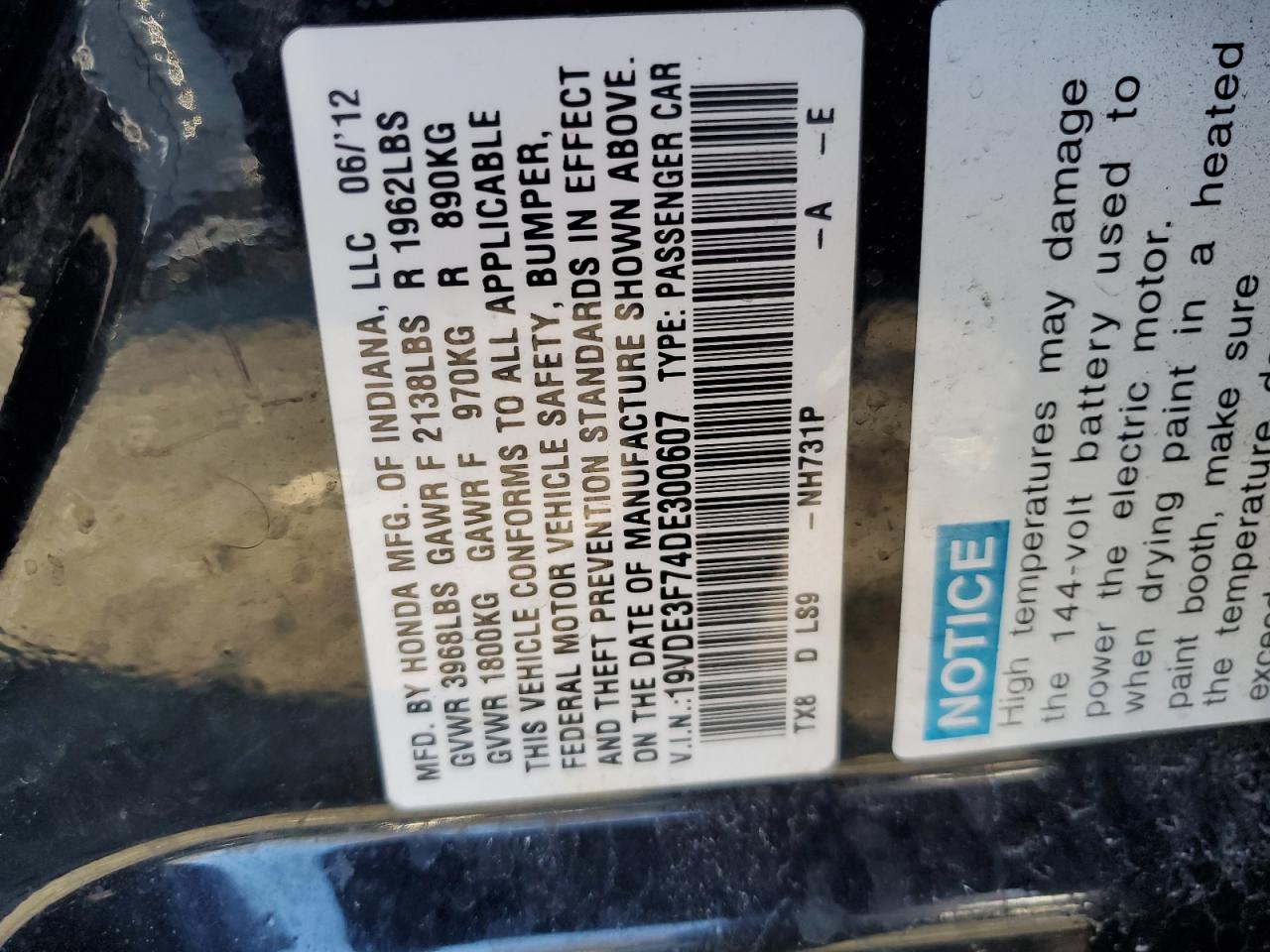 2013 Acura ILX VIN 19VDE3F74DE300607 Copart auction photo, undercarriage damage thumbnail 12
