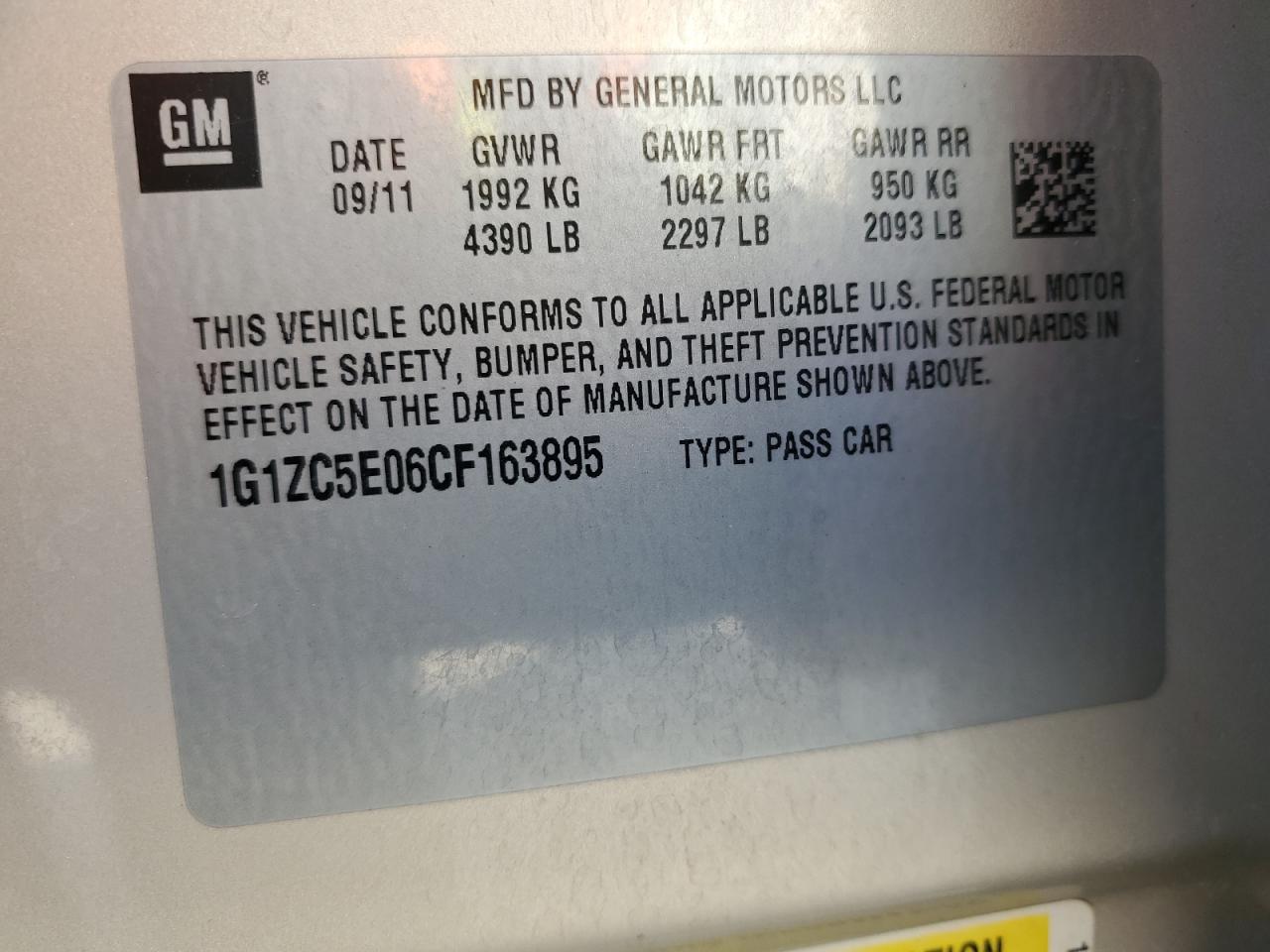 2012 Chevrolet Malibu VIN 1G1ZC5E06CF163895 Copart auction photo, front end damage thumbnail 12