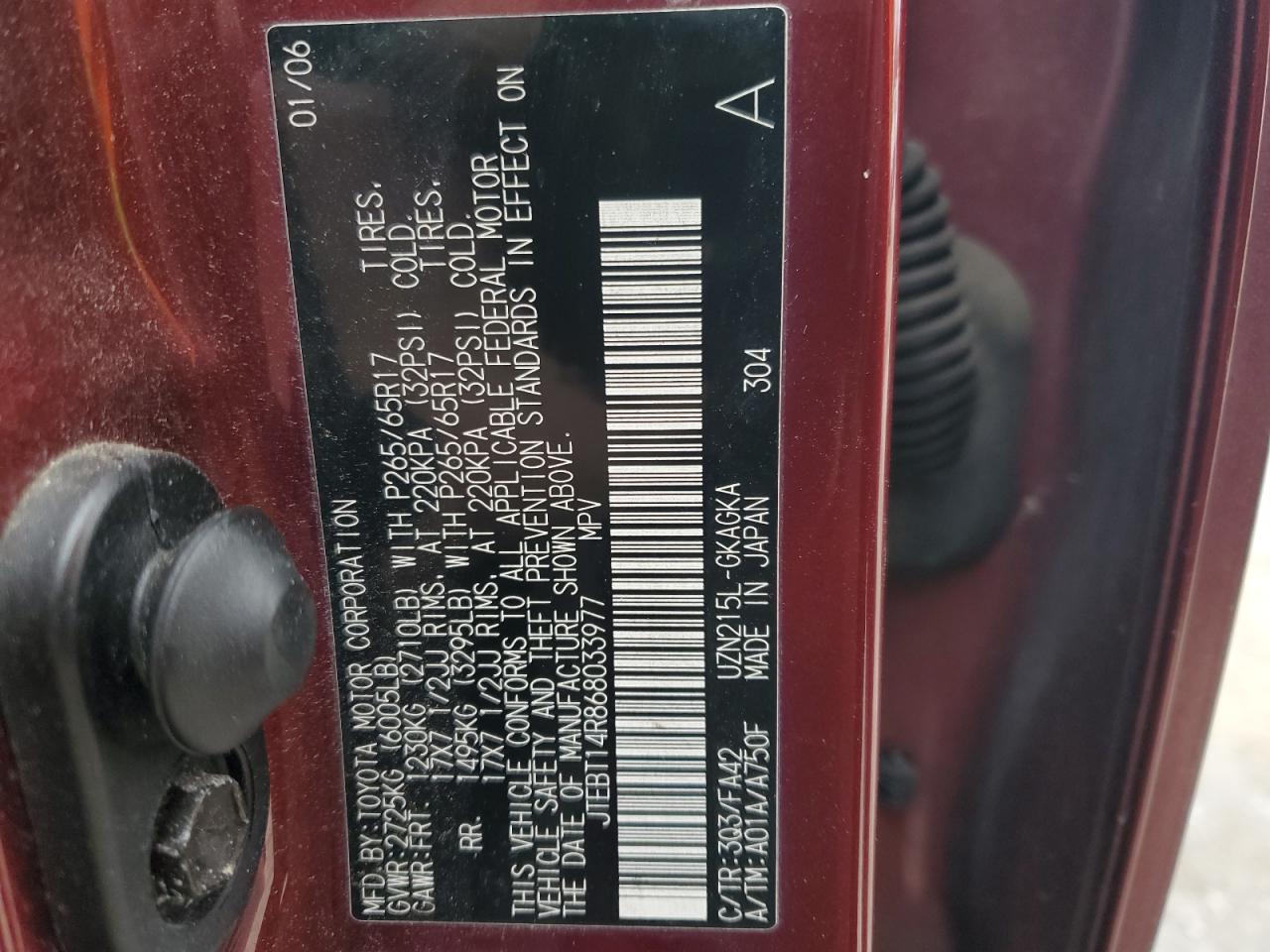 2006 Toyota 4Runner VIN JTEBT14R868033977 Copart auction photo, front end damage thumbnail 13
