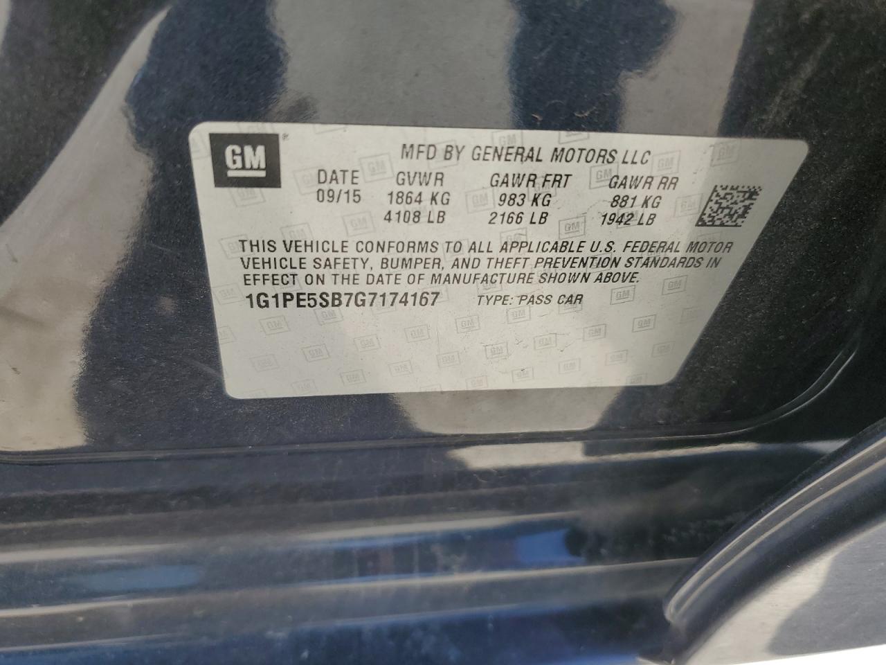2016 Chevrolet Cruze VIN 1G1PE5SB7G7174167 Copart auction photo, front end damage thumbnail 12