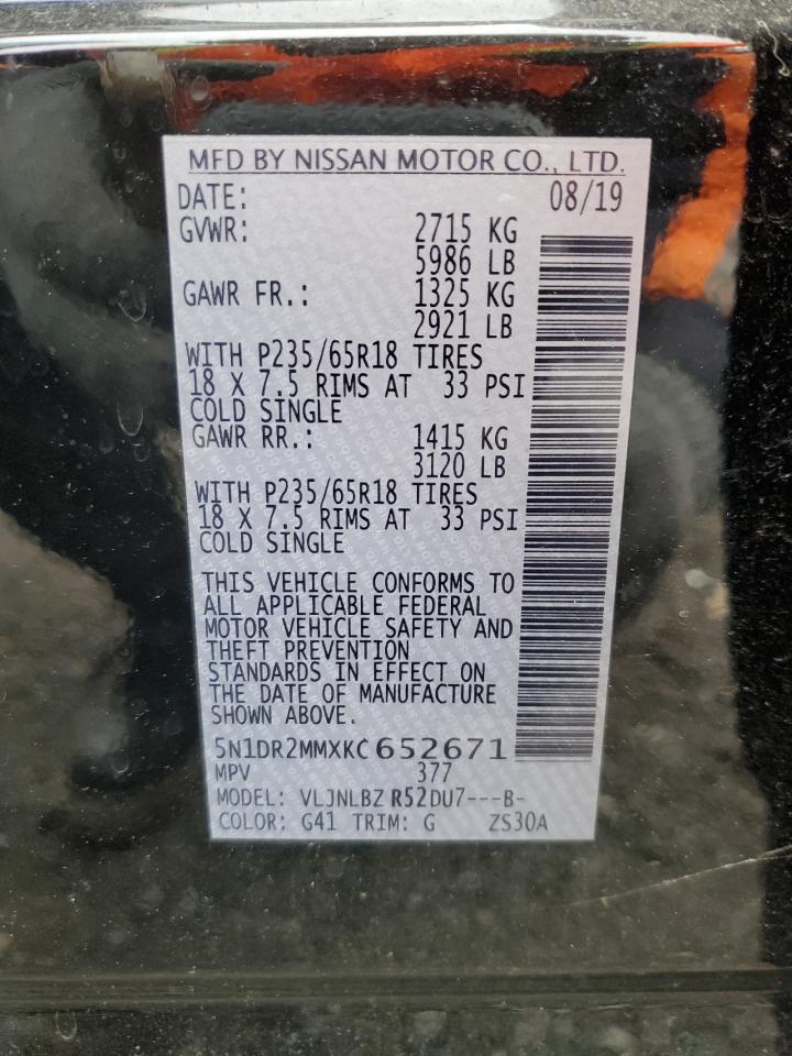 2019 Nissan Pathfinder VIN 5N1DR2MMXKC652671 Copart auction photo, front end / minor dent/scratches damage thumbnail 13