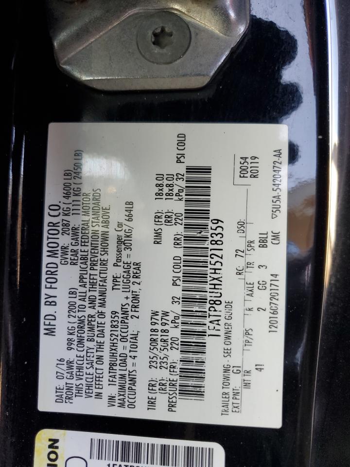 2017 Ford Mustang VIN 1FATP8UHXH5218359 Copart auction photo, front end damage thumbnail 15