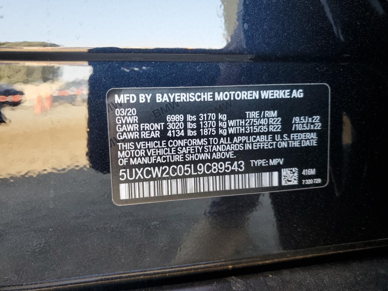 2020 BMW X7 VIN 5UXCW2C05L9C89543 Copart auction photo, rear end damage thumbnail 16