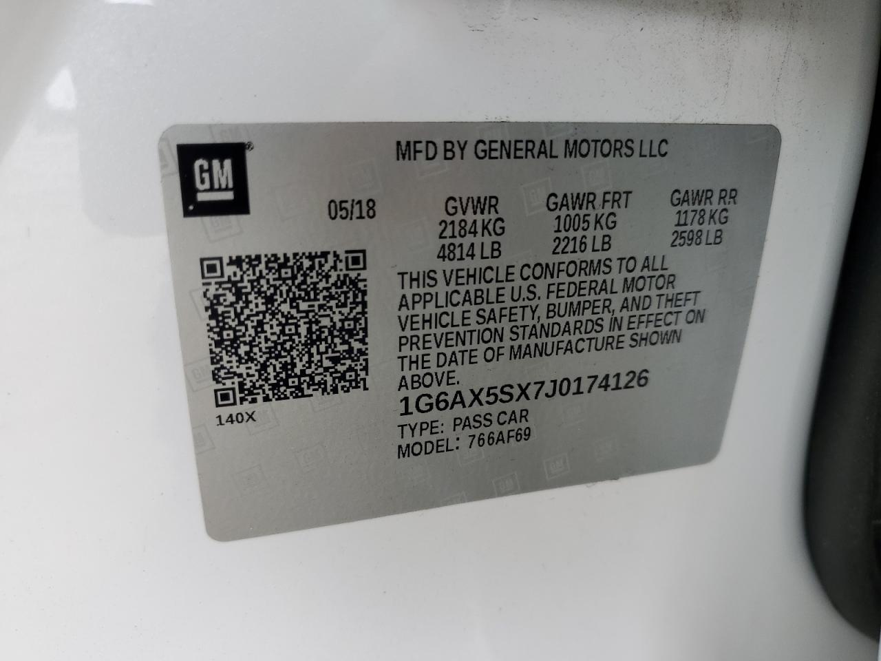 2018 Cadillac CTS VIN 1G6AX5SX7J0174126 Copart auction photo, front end damage thumbnail 12