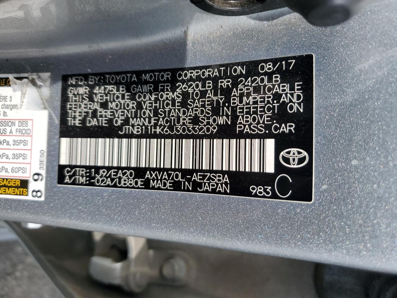 2018 Toyota Camry VIN JTNB11HK6J3033209 Copart auction photo, rear end damage thumbnail 12