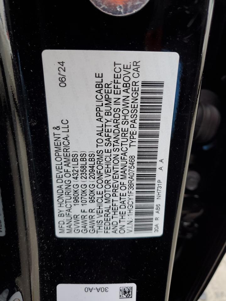 2024 Honda Accord VIN 1HGCY1F38RA075468 Copart auction photo, front end damage thumbnail 12