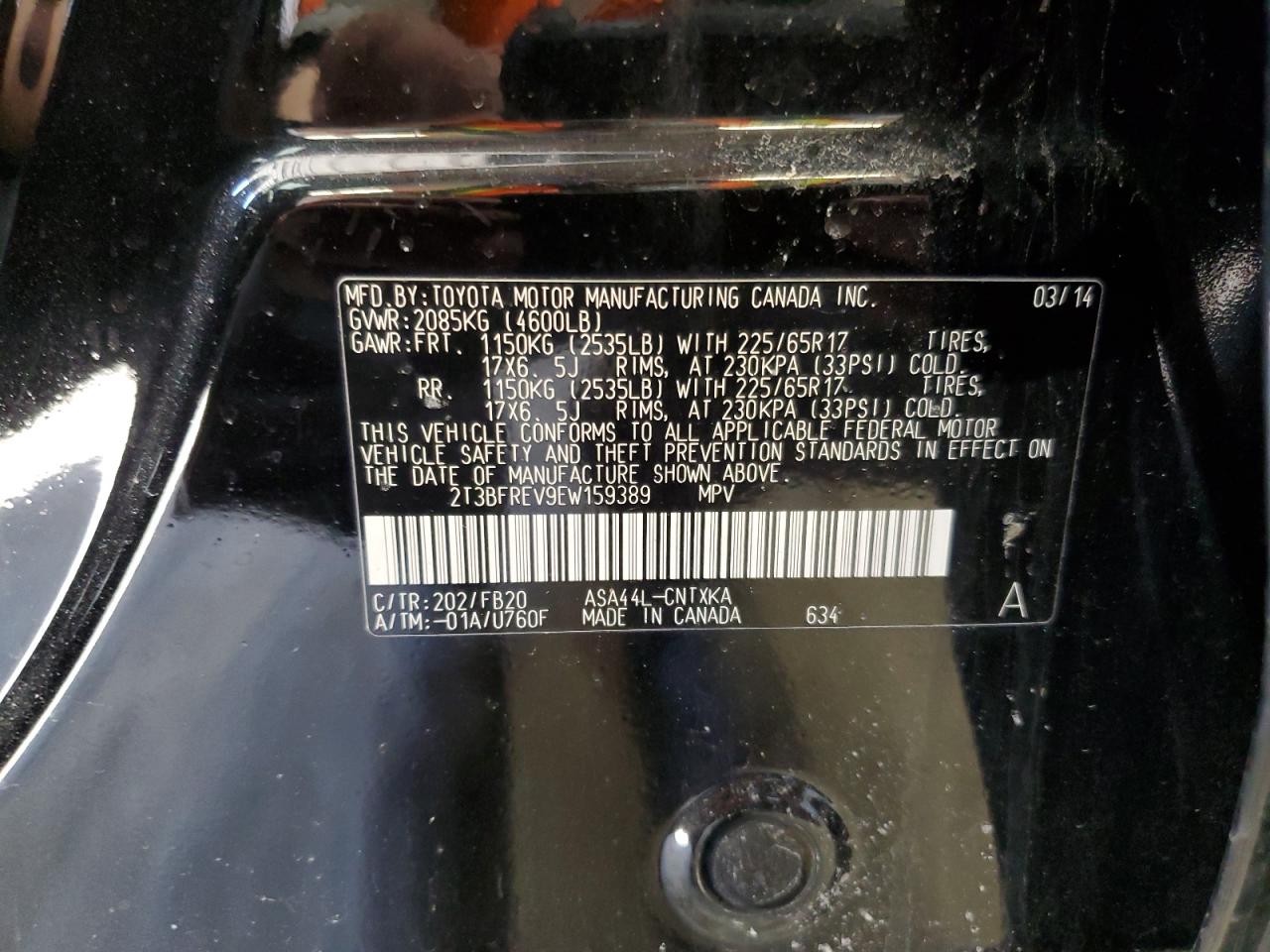 2014 Toyota RAV 4 VIN 2T3BFREV9EW159389 Copart auction photo, front end damage thumbnail 13