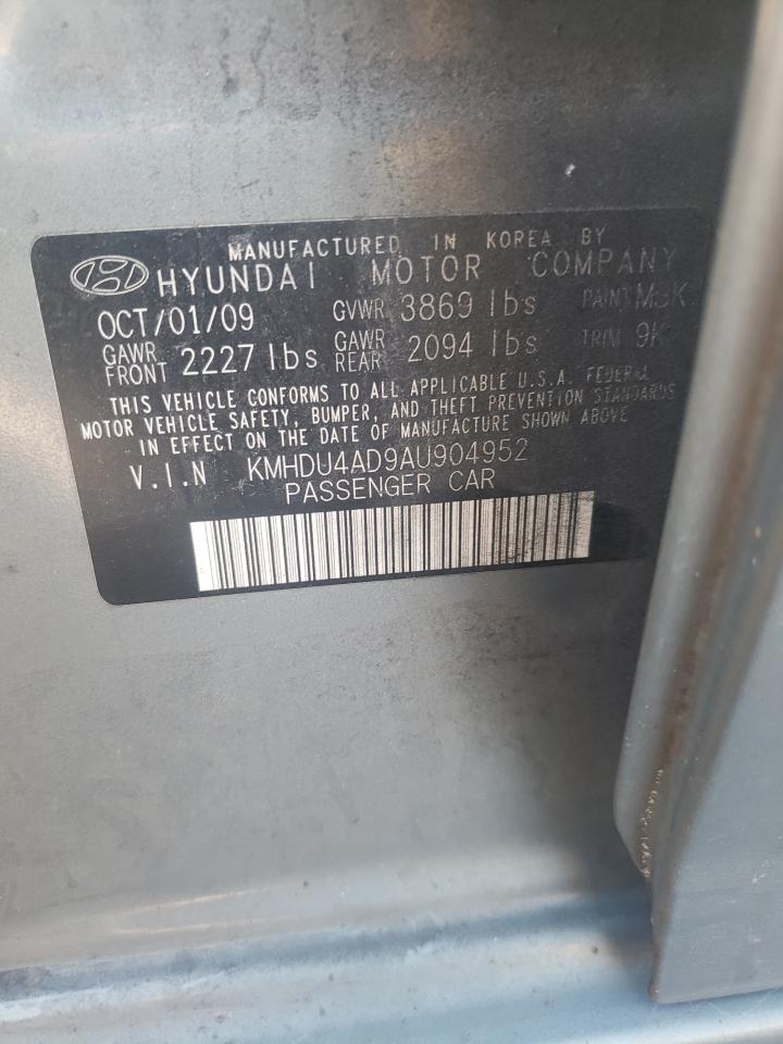 2010 Hyundai Elantra VIN KMHDU4AD9AU904952 Copart auction photo, side damage thumbnail 14