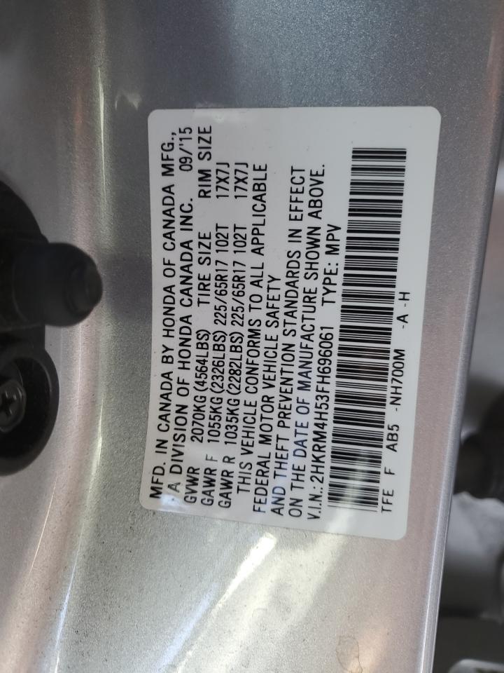 2015 Honda CR-V VIN 2HKRM4H53FH696061 Copart auction photo, rear end / front end damage thumbnail 12
