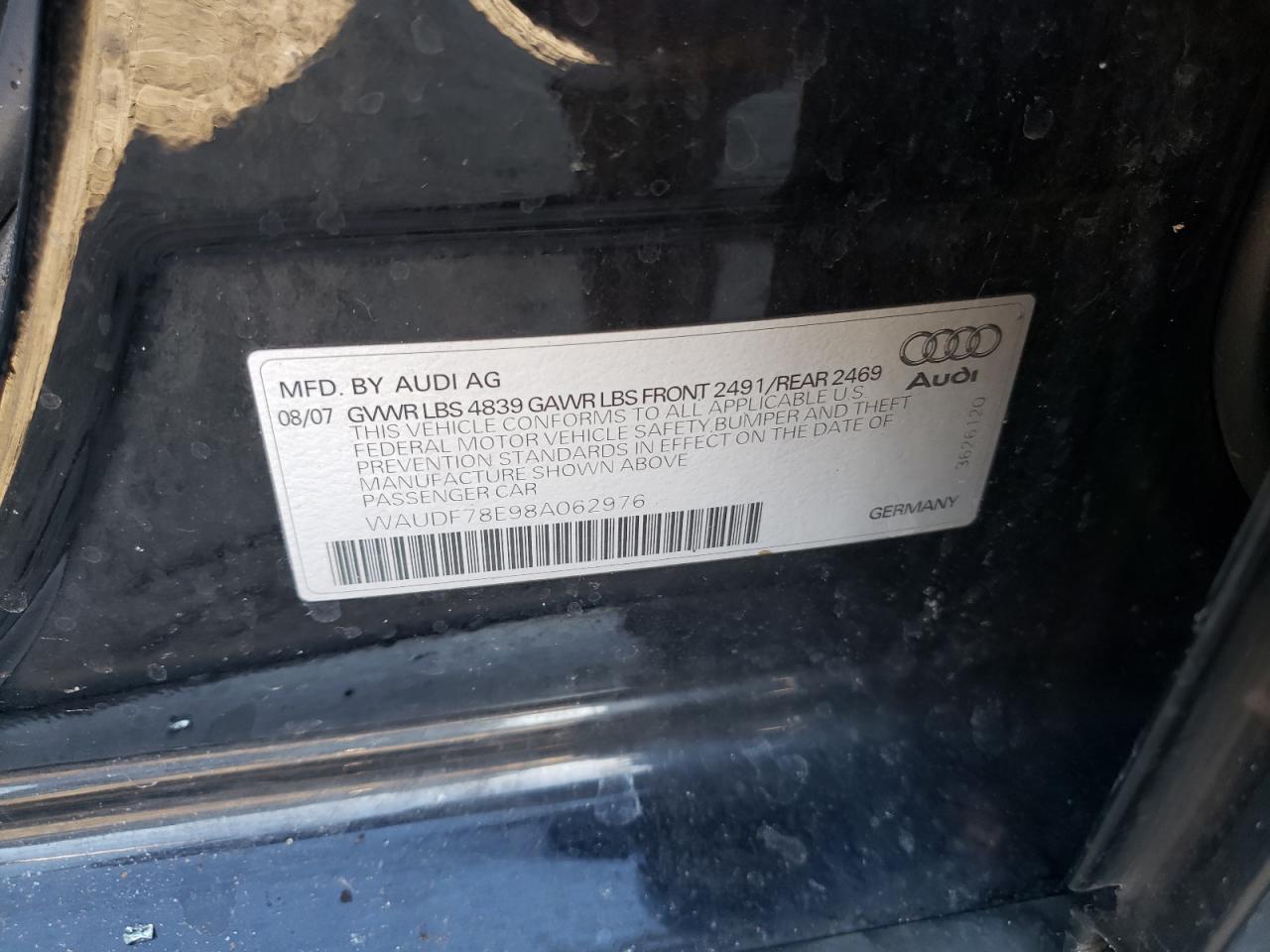 2008 Audi A4 VIN WAUDF78E98A062976 Copart auction photo, burn damage thumbnail 13