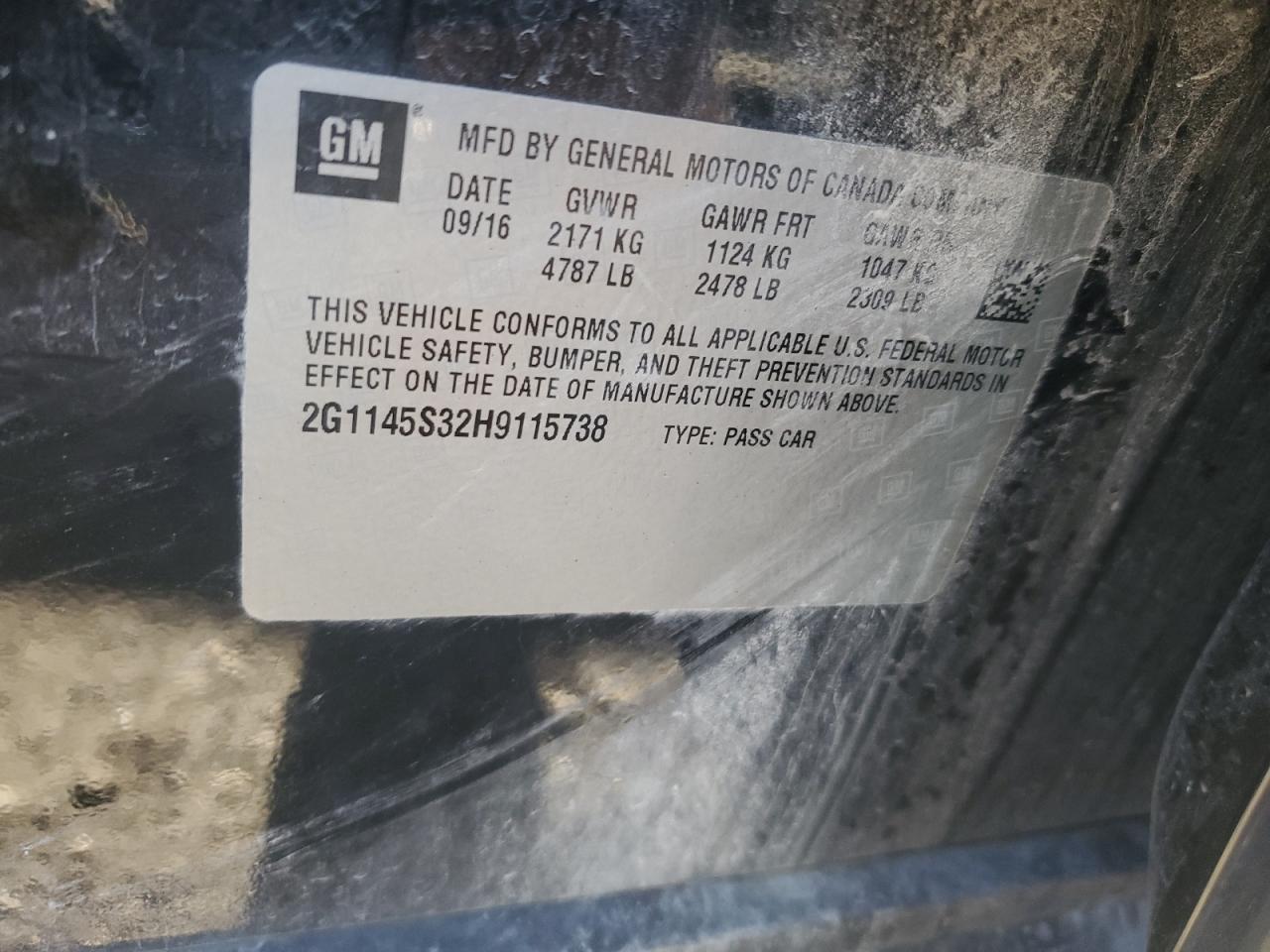 2017 Chevrolet Impala VIN 2G1145S32H9115738 Copart auction photo, front end damage thumbnail 14