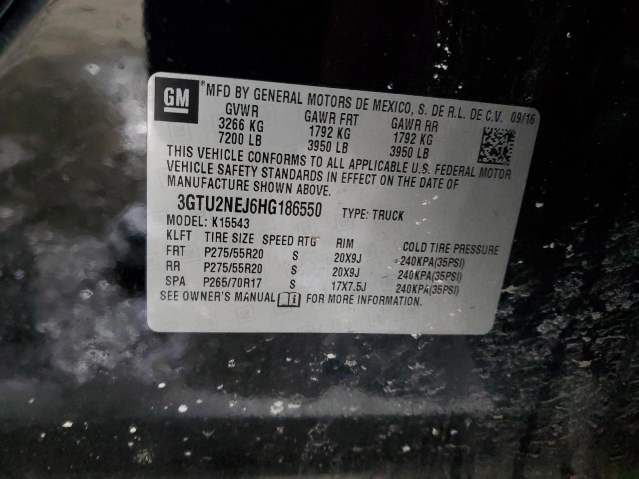 2017 GMC Sierra VIN 3GTU2NEJ6HG186550 Copart auction photo, front end damage thumbnail 12