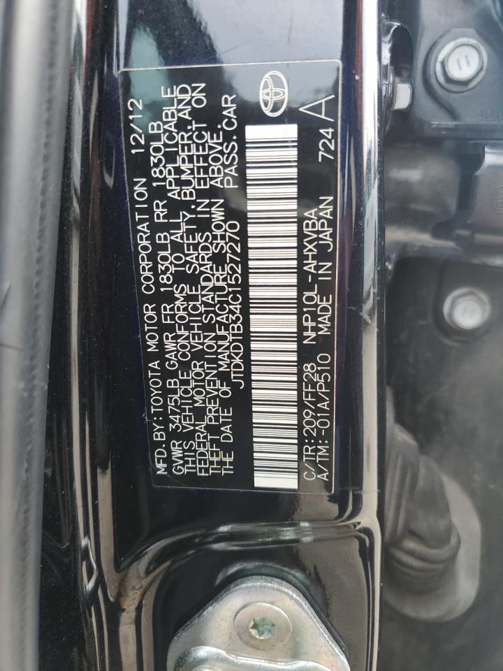2012 Toyota Prius VIN JTDKDTB34C1527270 Copart auction photo, all over damage thumbnail 12