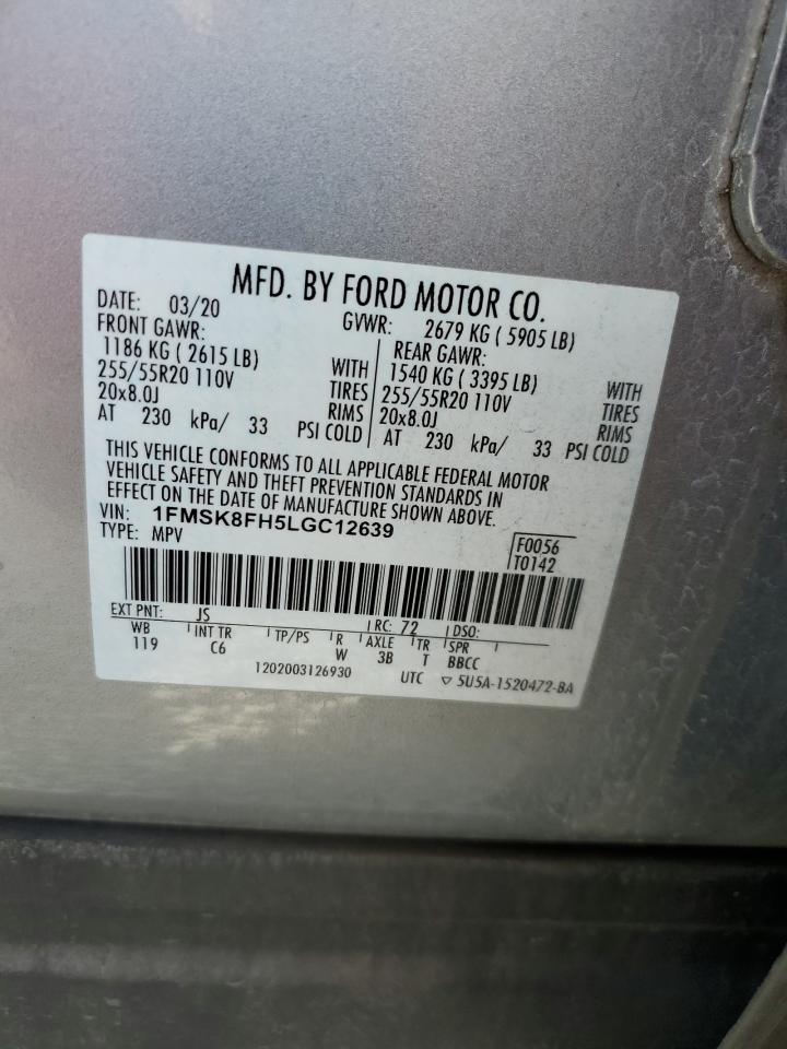 2020 Ford Explorer VIN 1FMSK8FH5LGC12639 Copart auction photo, front end / minor dent/scratches damage thumbnail 15