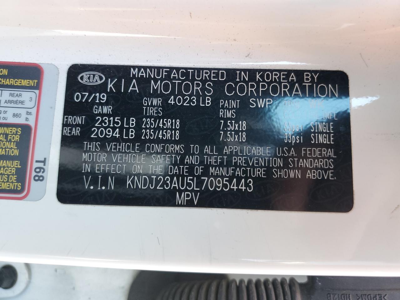 2020 KIA Soul VIN KNDJ23AU5L7095443 Copart auction photo, burn / side damage thumbnail 15