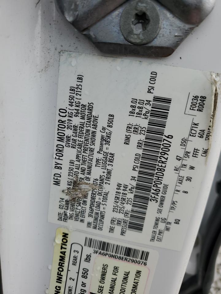 2014 Ford Fusion VIN 3FA6P0HD8ER290076 Copart auction photo, all over damage thumbnail 12