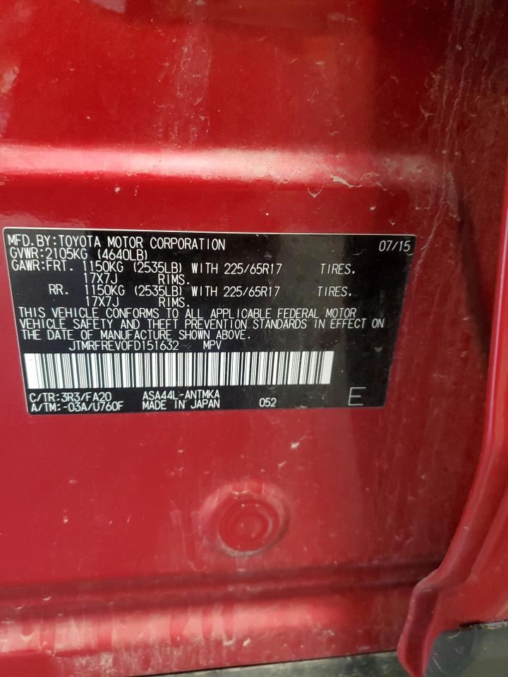 2015 Toyota RAV 4 VIN JTMRFREV0FD151632 Copart auction photo, front end / rear end damage thumbnail 14