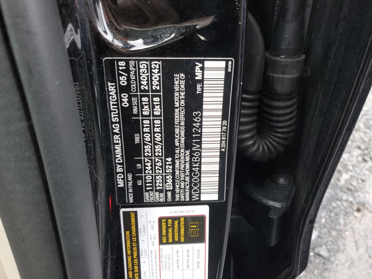 2018 Mercedes-Benz GLC VIN WDC0G4KB6JV112463 Copart auction photo, front end damage thumbnail 13