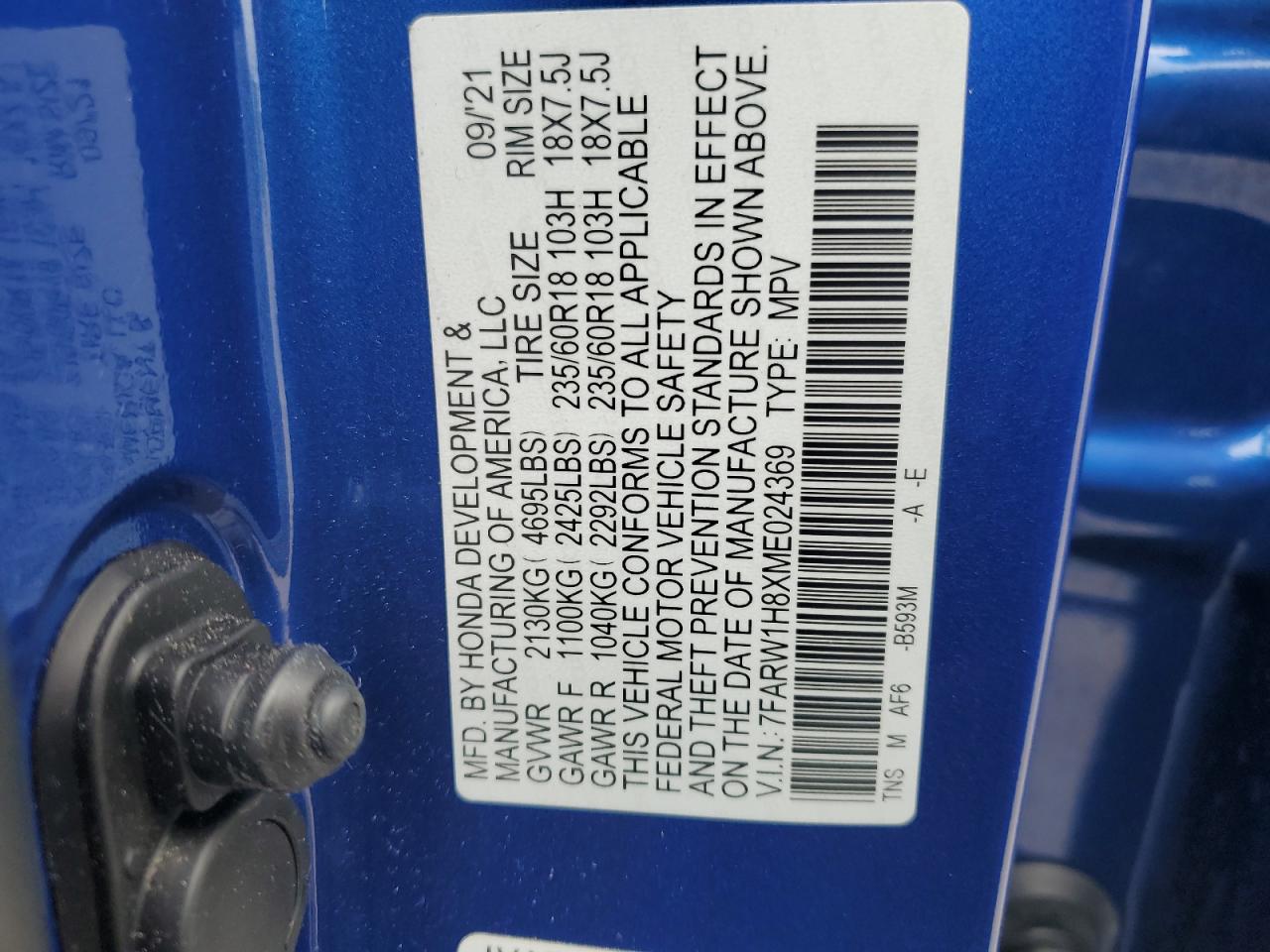 2021 Honda CR-V VIN 7FARW1H8XME024369 Copart auction photo, front end damage thumbnail 15