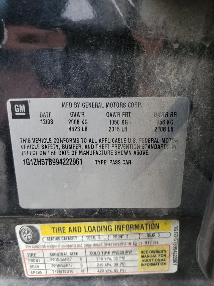 2009 Chevrolet Malibu VIN 1G1ZH57B994222961 Copart auction photo, front end damage thumbnail 12