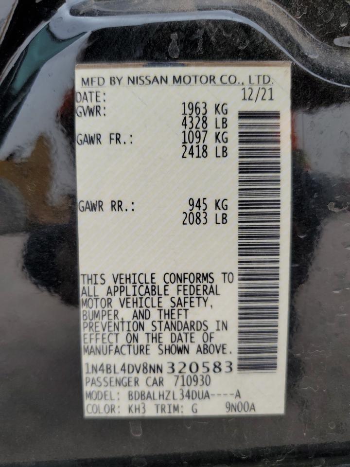 2022 Nissan Altima VIN 1N4BL4DV8NN320583 Copart auction photo, front end / rear end damage thumbnail 14