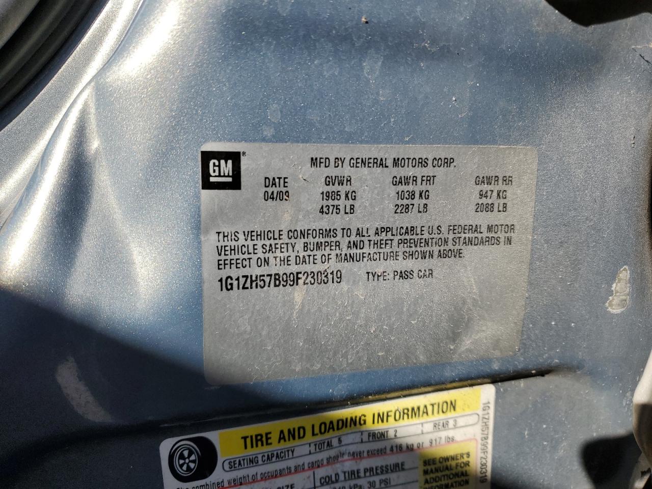 2009 Chevrolet Malibu VIN 1G1ZH57B99F230319 Copart auction photo, front end damage thumbnail 14