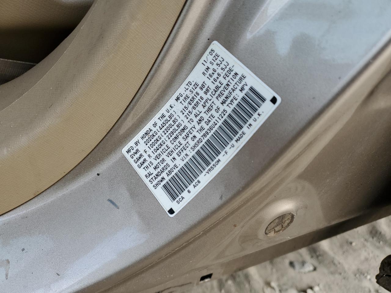 2006 Honda CR-V VIN SHSRD78936U411225 Copart auction photo, front end / undercarriage damage thumbnail 14