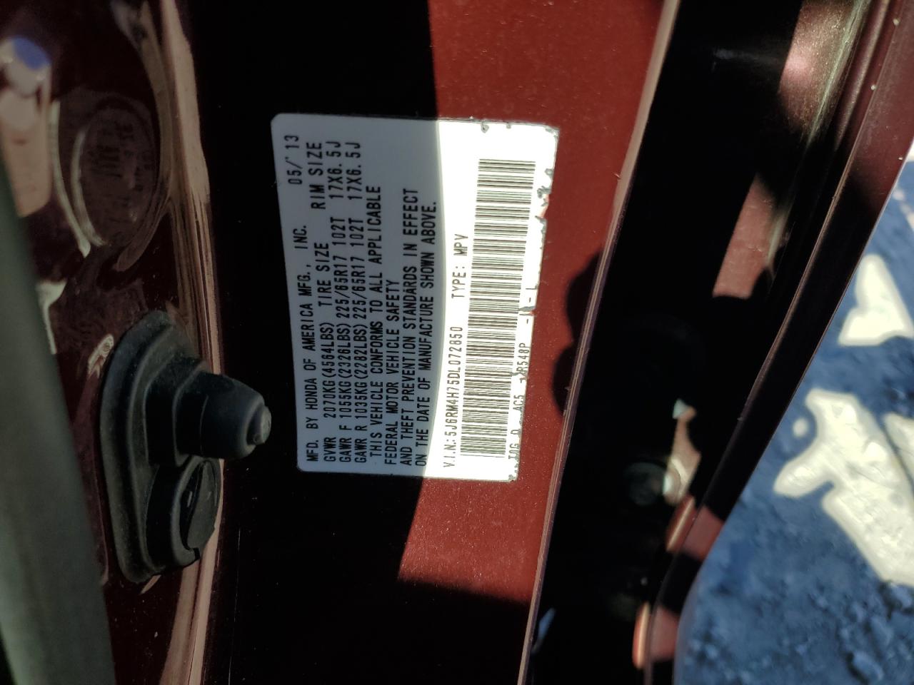 2013 Honda CR-V VIN 5J6RM4H75DL072850 Copart auction photo, mechanical / front end damage thumbnail 15