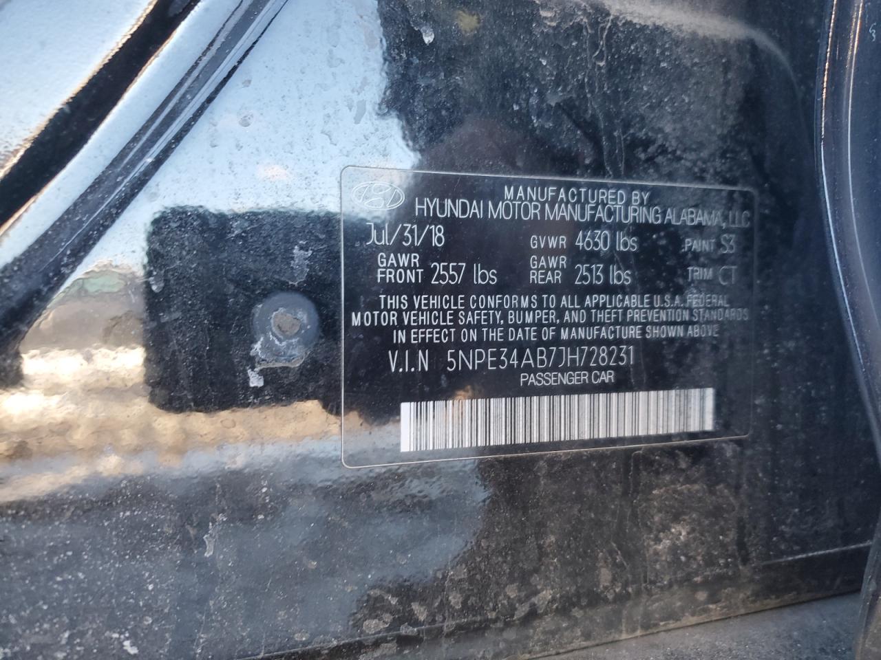 2018 Hyundai Sonata VIN 5NPE34AB7JH728231 Copart auction photo, front end / minor dent/scratches damage thumbnail 13